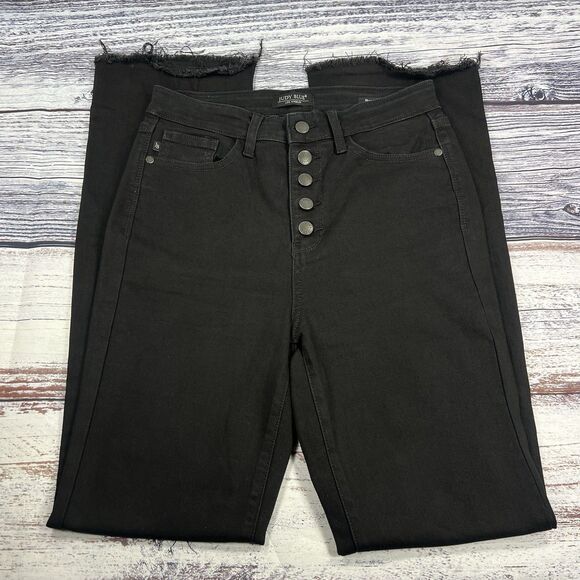 Judy Blue Boot Cut High Rise Button Fly Raw Hem Black Jeans 88670 Size 7/28 - Picture 2 of 8